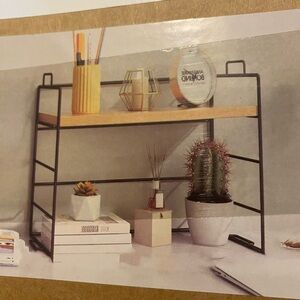 Minimalist Black Metal and Light Wood Shelf - Home Decor 2 Shelf New in Box